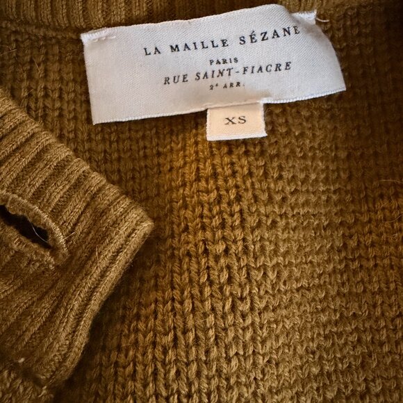 Sezane Valerio Jacket. Merino Wool Knit Sweater. Olive Green. Size XS - Picture 7 of 7